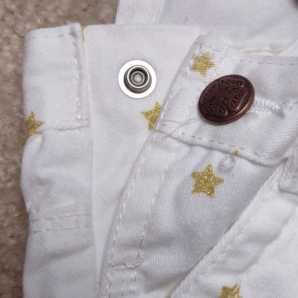 OshKosh B'Gosh Gold Sparkle Stars White Bib Overalls Girls Size 9 Months 9M